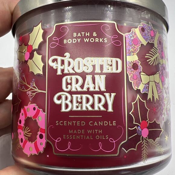 Bath & Body Works FROSTED CRANBERRY 3 Wick 14.5oz Scented Candle Glass Jar w/Lid - Picture 5 of 5